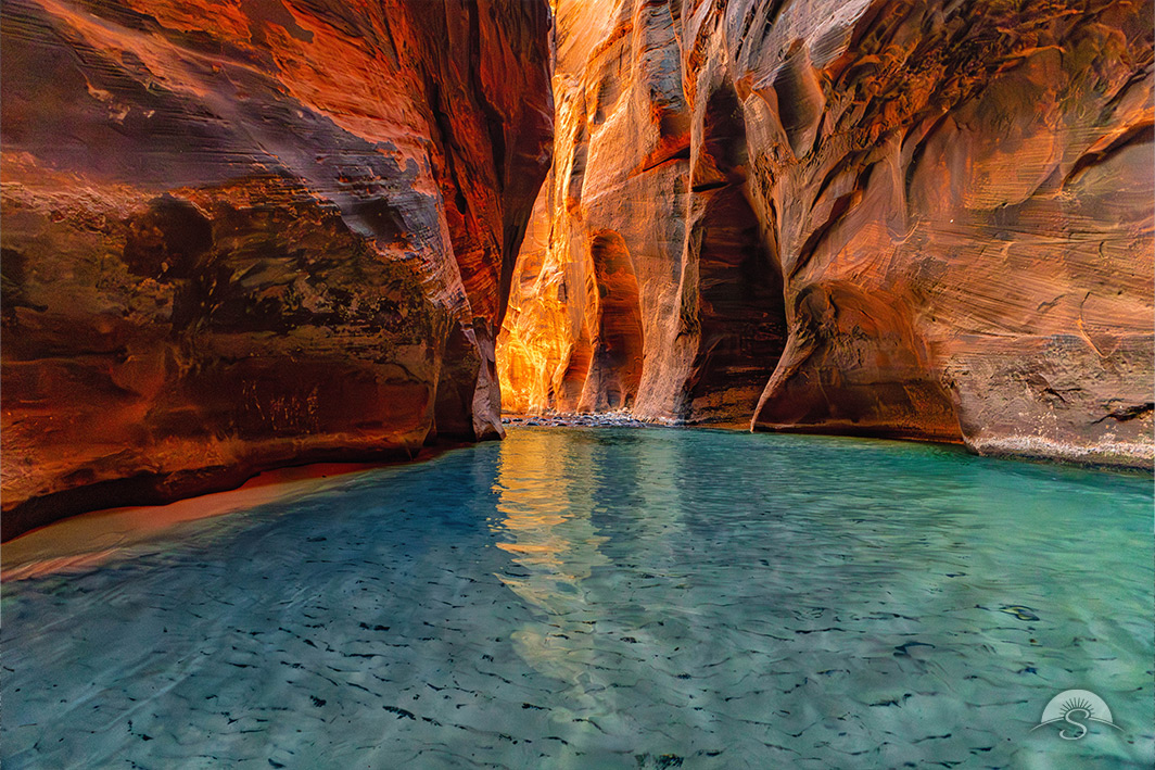 A sandy patch deep within The Narrows of Zion National Park.